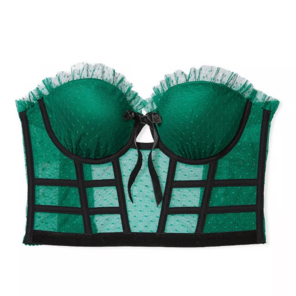 ✨Victoria’s Secret mesh & velvet long line bra top corset bustier sz 32C NWT - Picture 2 of 9